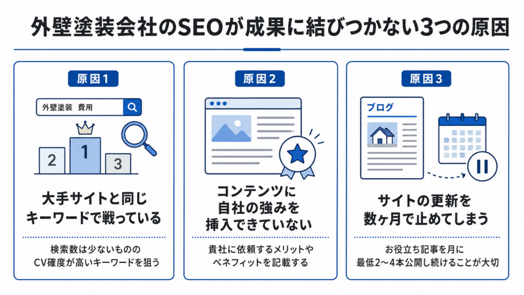 外壁塗装会社のSEOが成果に結びつかない3つの原因